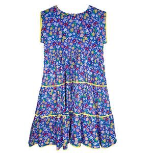 Pink Chicken Blue Floral Tiered Girls Dress Size 10Y